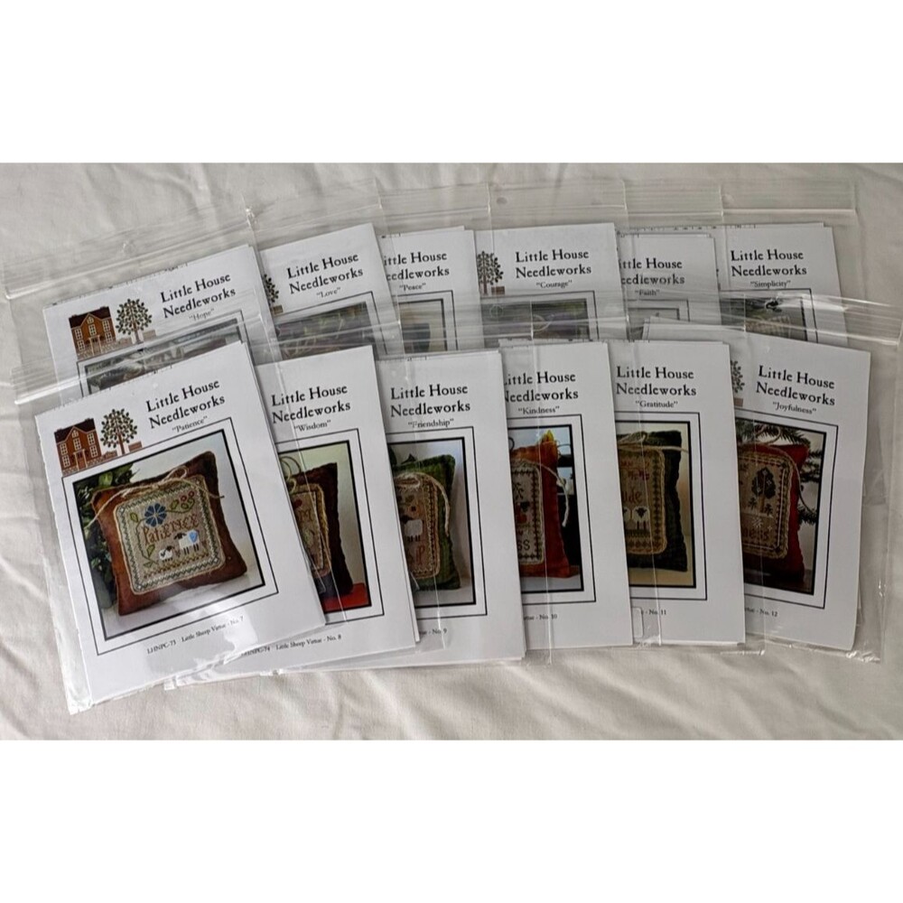 Little House Needleworks Little Sheep Virtues 12 Cross Stitch Charts JABC Button